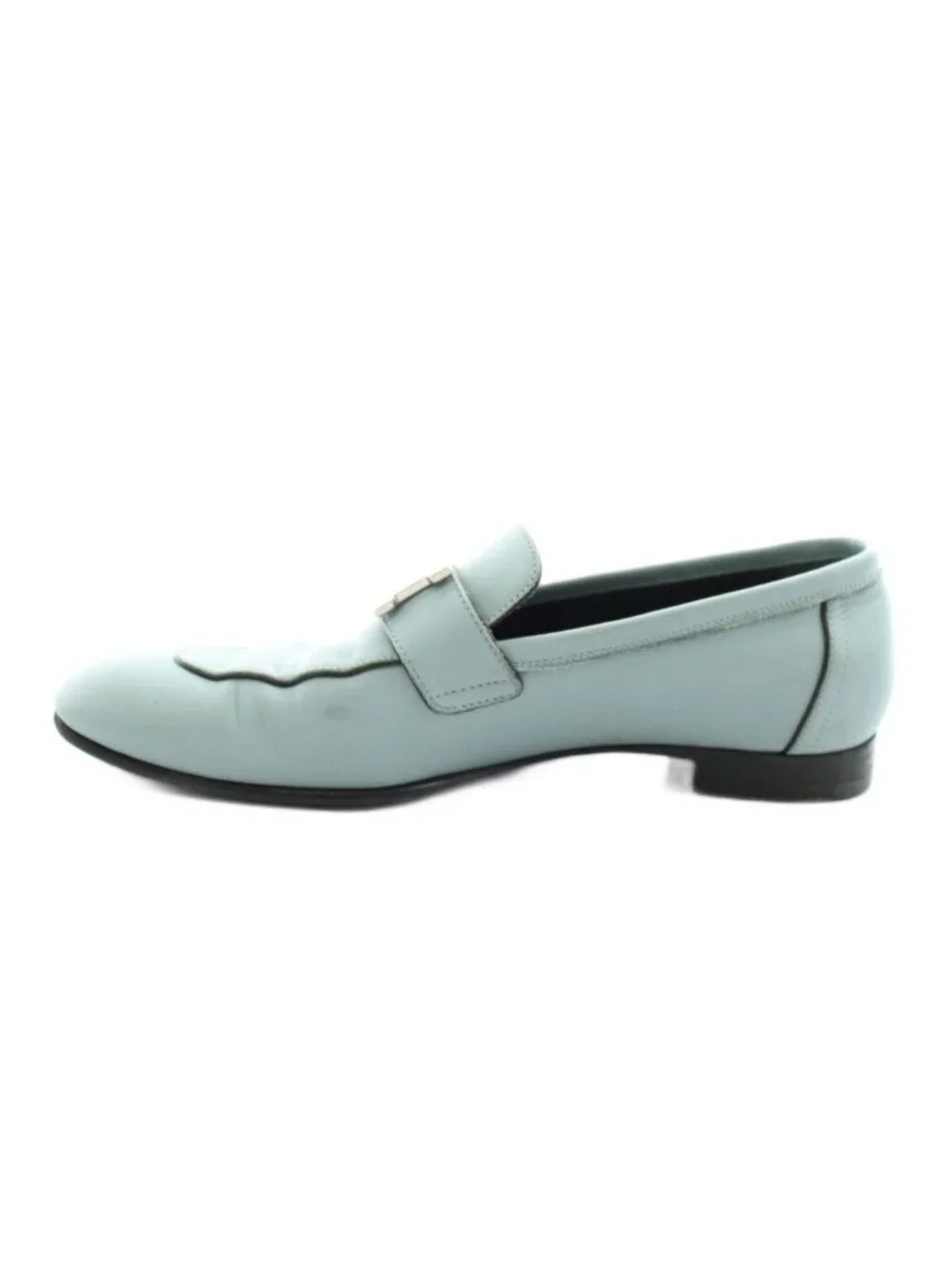 Hermes Moccasin Paris Loafers Leather Logo Chunky Heels 36.5 Light Blue